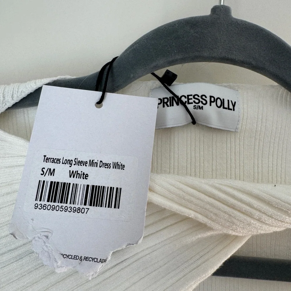 Princess Polly Terraces Long Sleeve Mini Dress‎ White Cutout Ribbed Knit S/M NEW